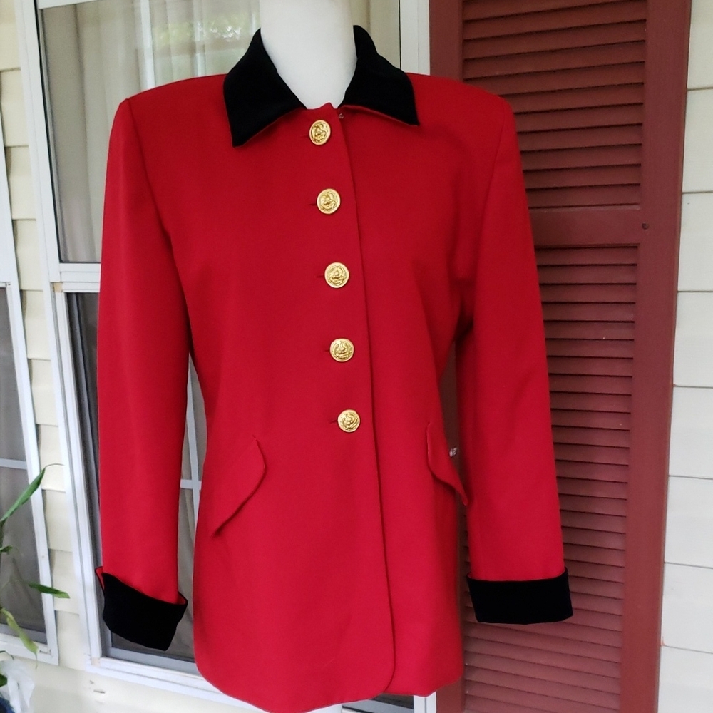 CAROL RUTH Vintage Y2k Elegant Red Jacket with Black Accents